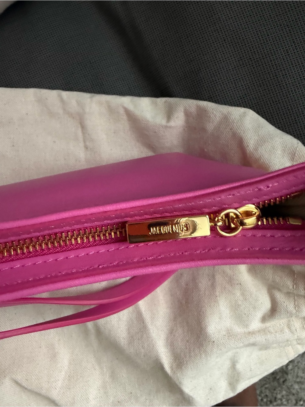 Jacquemus Le Grand Bisou Perle Leather Shoulder Bag Hot Pink with Gold Orbs - Picture 6 of 7